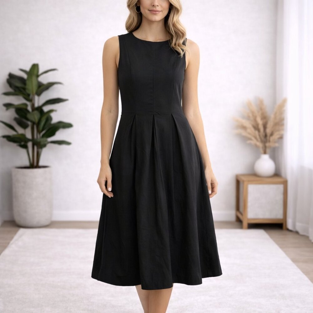 Halogen Sleeveless Pleated Midi Dress Cotton Black XL